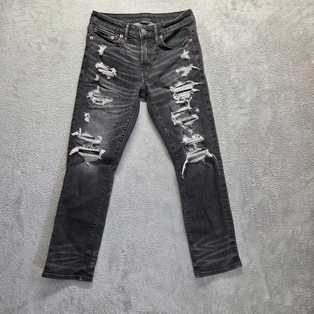 American Eagle Jeans Mens 28X28 Black Slim Straight Low Rise Airflex Denim